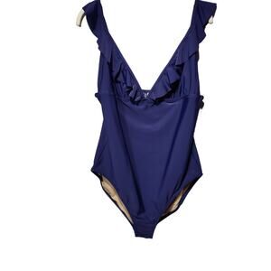 J. Crew Women's Sz XL Navy Ruffle Shoulder V Neck Swimsuit One Piece Adjustable